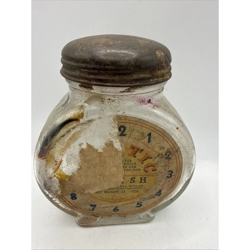 VTG 1930s Nash Underwood's Mustard Clock Faced Patent Application Glass Jar HTF